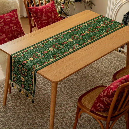 Table Runner Festive Botanical Polyester Blend & Tassels