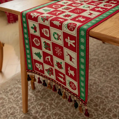Table Runner Festive Checkered Microfiber Tassels