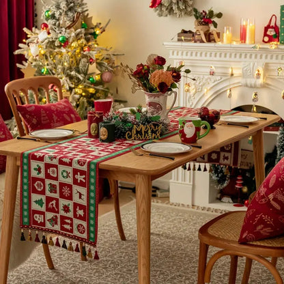 Table Runner Festive Checkered Microfiber Tassels