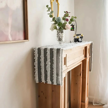 Table Runner Frayed Strips Rustic Microfiber & Machine Washable