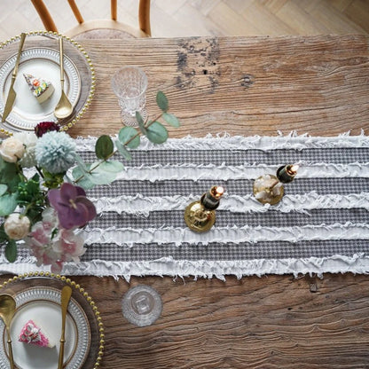 Table Runner Frayed Strips Rustic Microfiber & Machine Washable