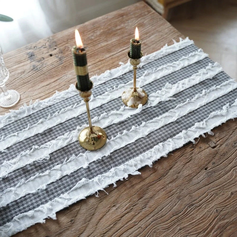 Table Runner Frayed Strips Rustic Microfiber & Machine Washable