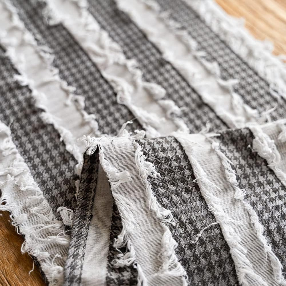 Table Runner Frayed Strips Rustic Microfiber & Machine Washable