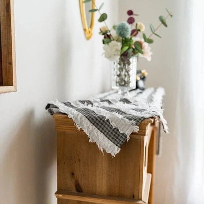 Table Runner Frayed Strips Rustic Microfiber & Machine Washable