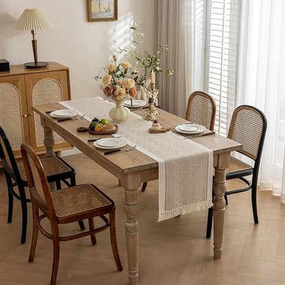 Table Runner Microfiber Blend Woven Zigzag With Tassels