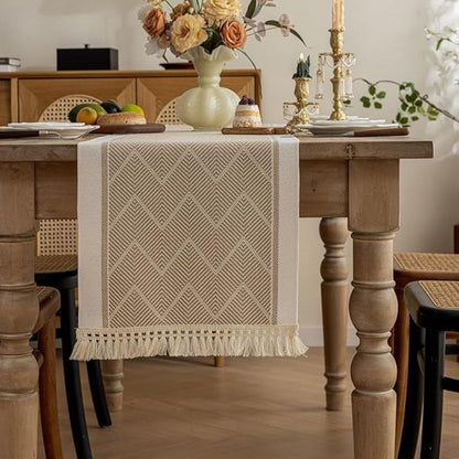 Table Runner Microfiber Blend Woven Zigzag With Tassels