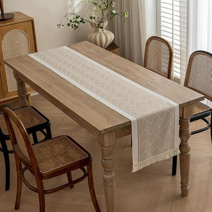 Table Runner Microfiber Blend Woven Zigzag With Tassels