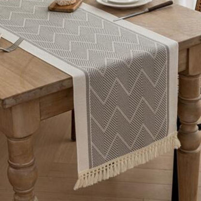 Table Runner Microfiber Blend Woven Zigzag With Tassels