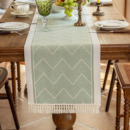 Table Runner Microfiber Blend Woven Zigzag With Tassels