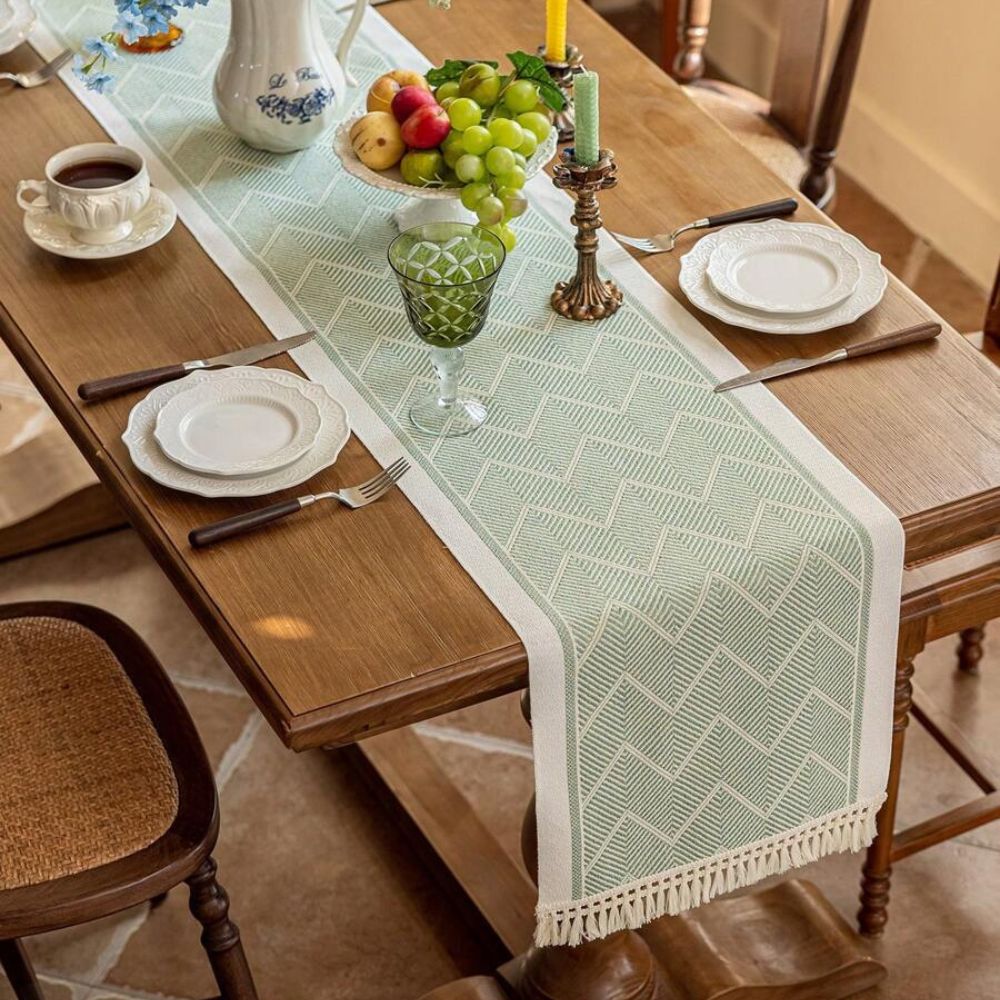 Table Runner Microfiber Blend Woven Zigzag With Tassels