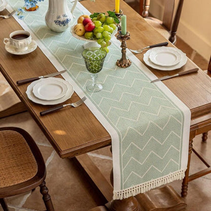 Table Runner Microfiber Blend Woven Zigzag With Tassels