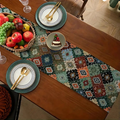 Table Runner Microfiber Colorful Geometric Tassels