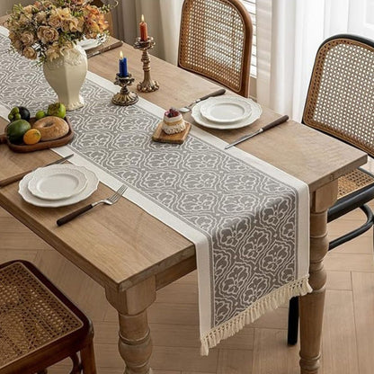 Table Runner Microfiber Jacquard Damask Tassel Fringe