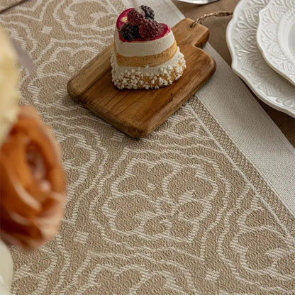 Table Runner Microfiber Jacquard Damask Tassel Fringe