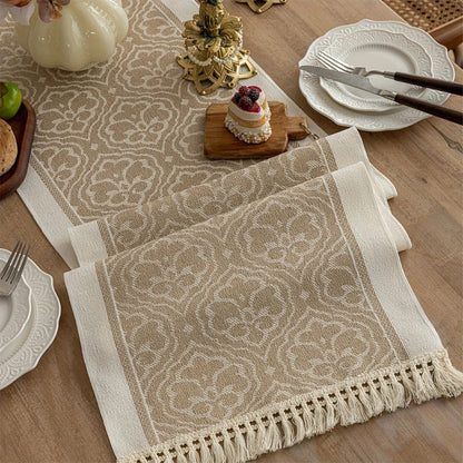 Table Runner Microfiber Jacquard Damask Tassel Fringe