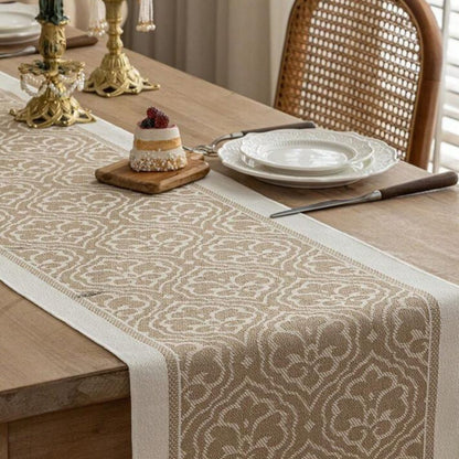 Table Runner Microfiber Jacquard Damask Tassel Fringe