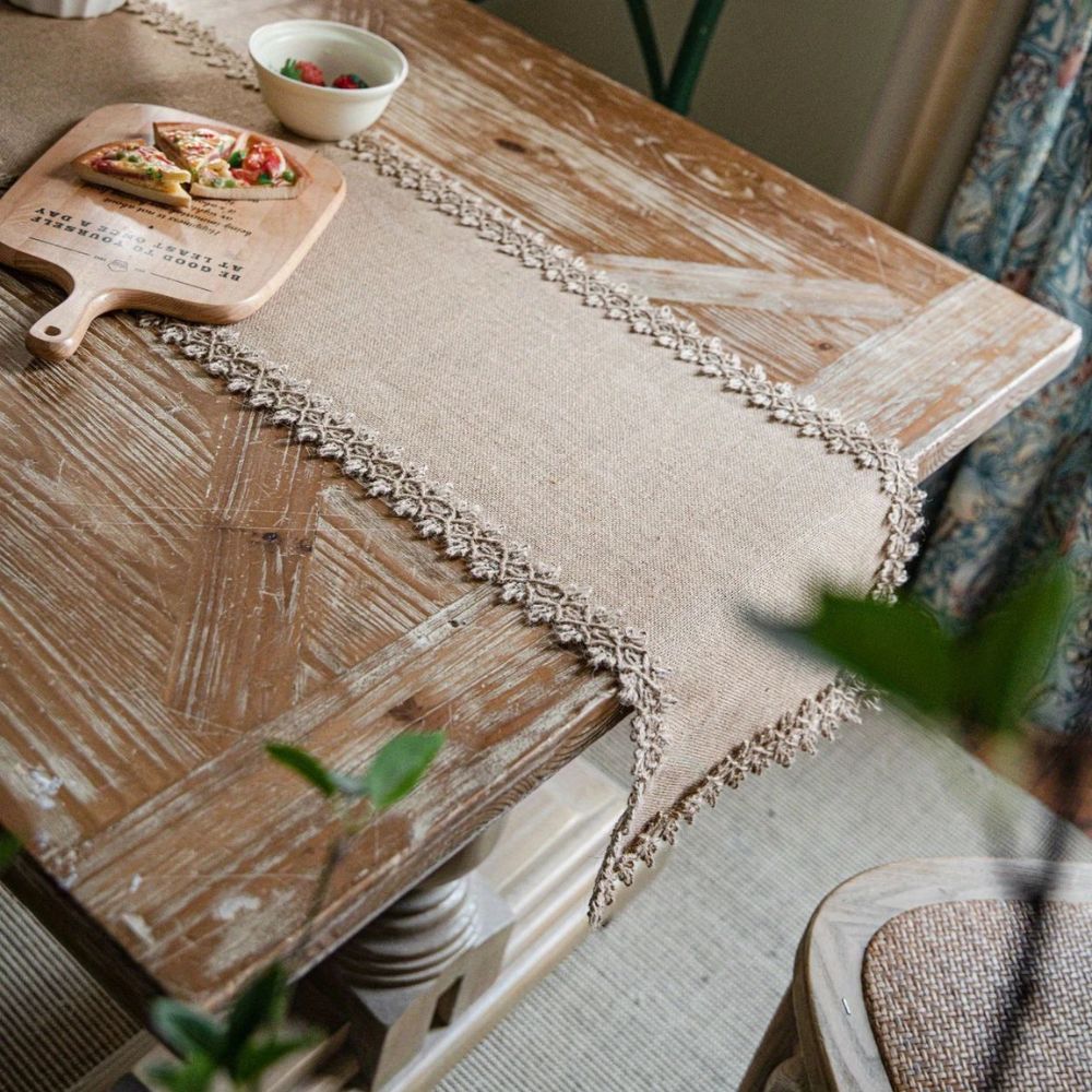 Table Runner Natural Jute Tassel Or Lace Edge