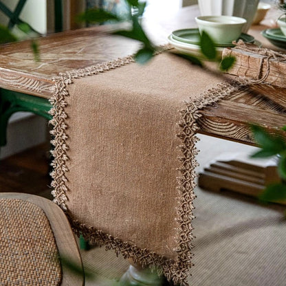 Table Runner Natural Jute Tassel Or Lace Edge