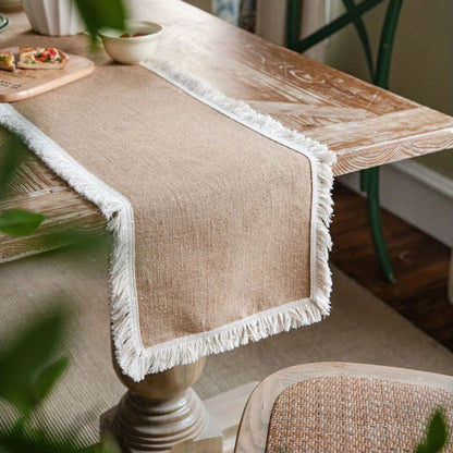Table Runner Natural Jute Tassel Or Lace Edge