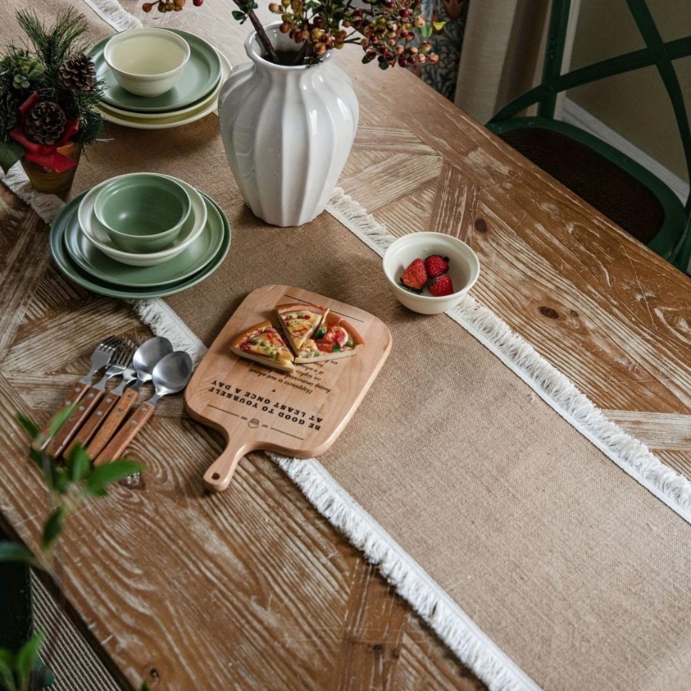 Table Runner Natural Jute Tassel Or Lace Edge