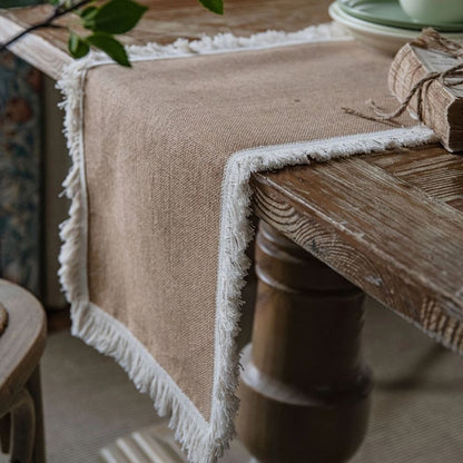 Table Runner Natural Jute Tassel Or Lace Edge