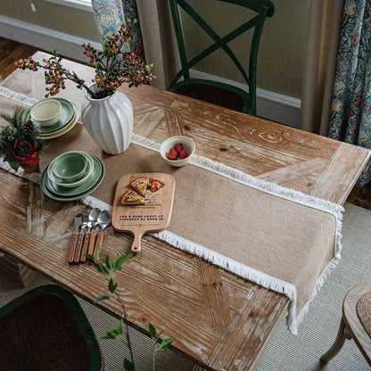 Table Runner Natural Jute Tassel Or Lace Edge