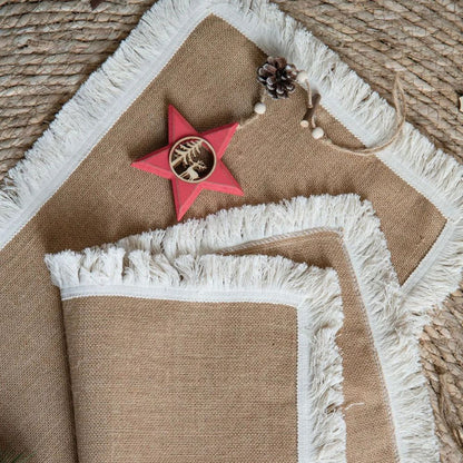 Table Runner Natural Jute Tassel Or Lace Edge