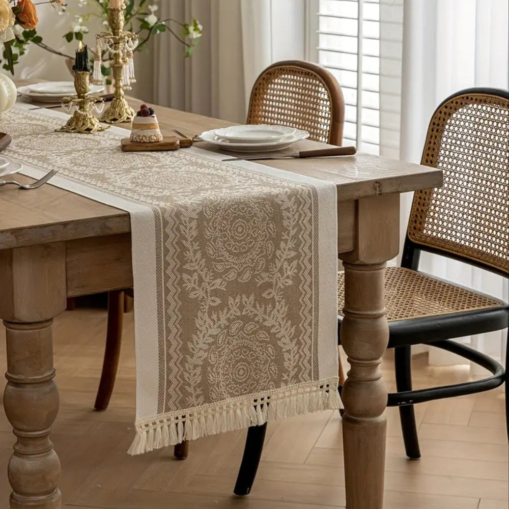 Table Runner Soft Woven Cotton-Poly Tassel Edges