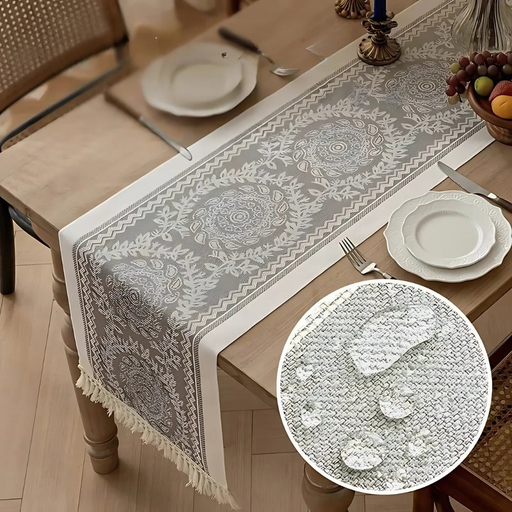 Table Runner Soft Woven Cotton-Poly Tassel Edges
