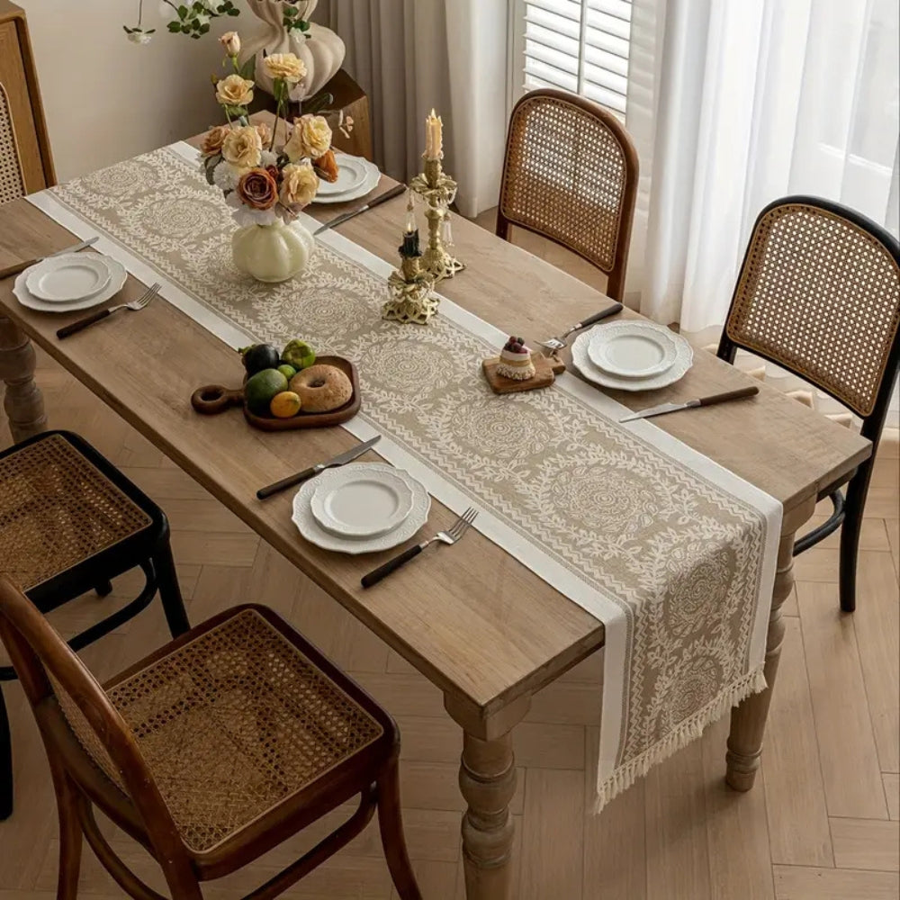 Table Runner Soft Woven Cotton-Poly Tassel Edges