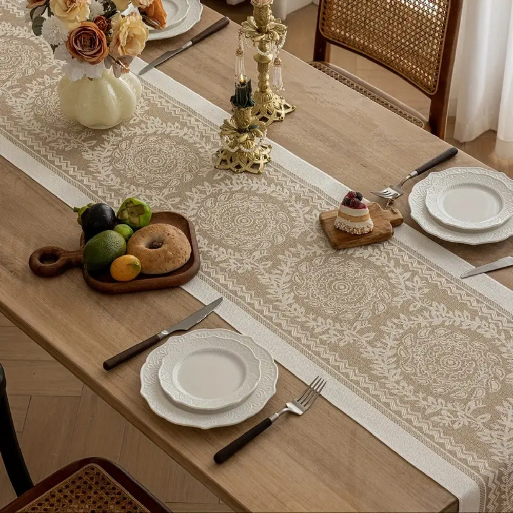 Table Runner Soft Woven Cotton-Poly Tassel Edges