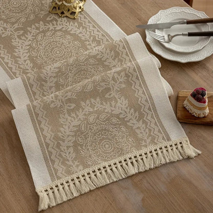 Table Runner Soft Woven Cotton-Poly Tassel Edges