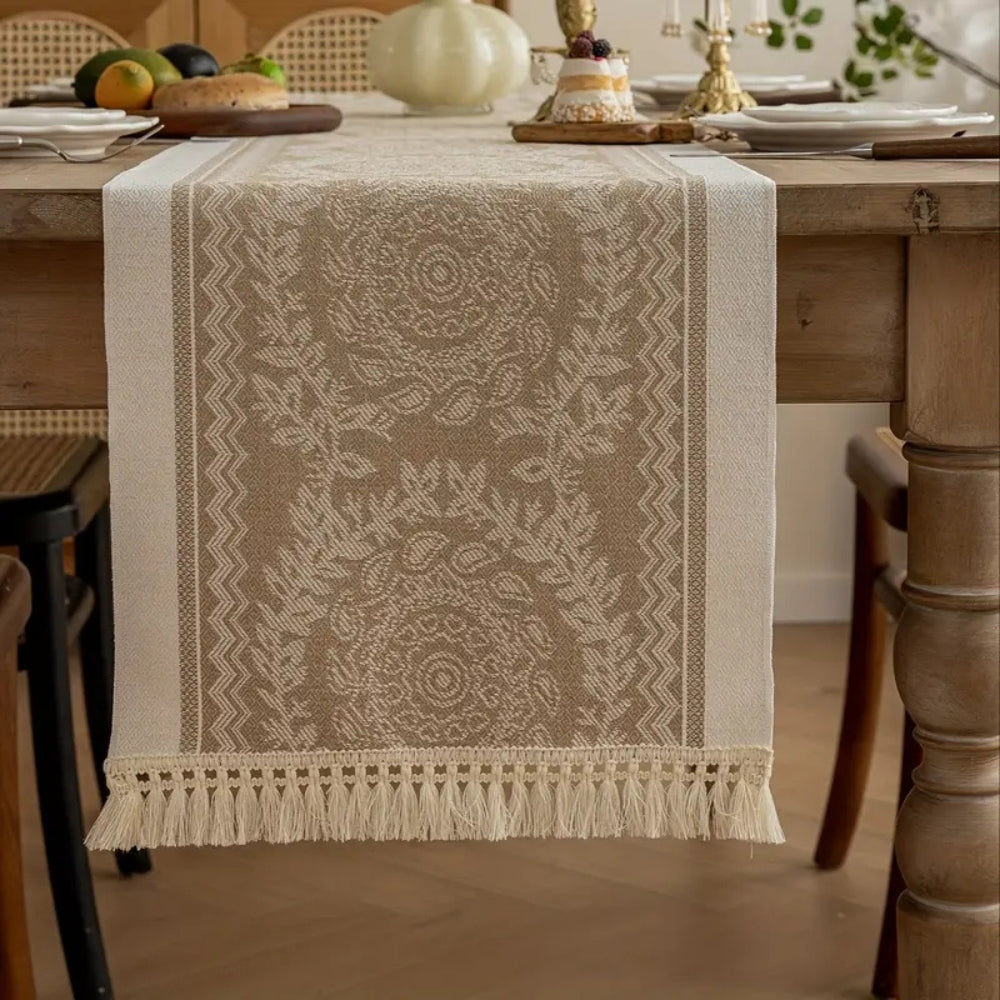 Table Runner Soft Woven Cotton-Poly Tassel Edges