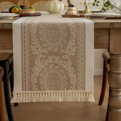 Table Runner Soft Woven Cotton-Poly Tassel Edges