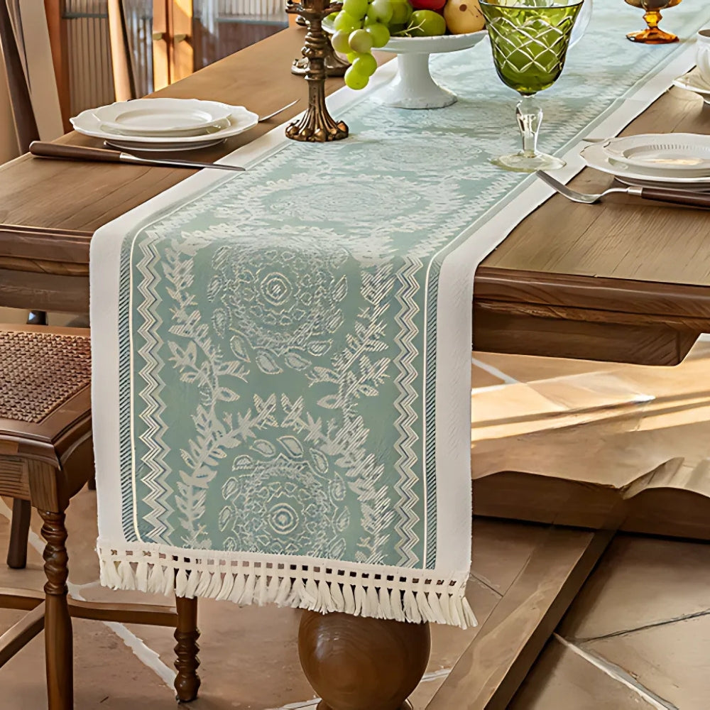 Table Runner Soft Woven Cotton-Poly Tassel Edges