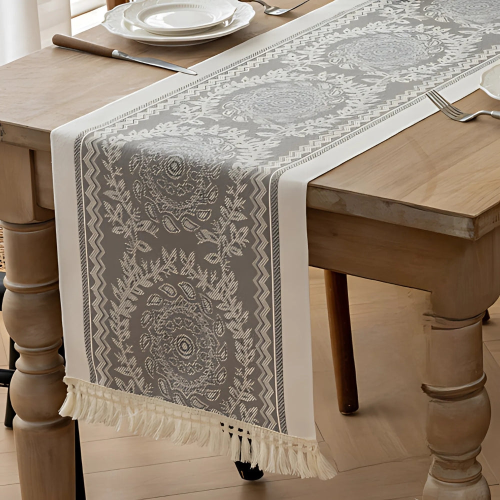Table Runner Soft Woven Cotton-Poly Tassel Edges
