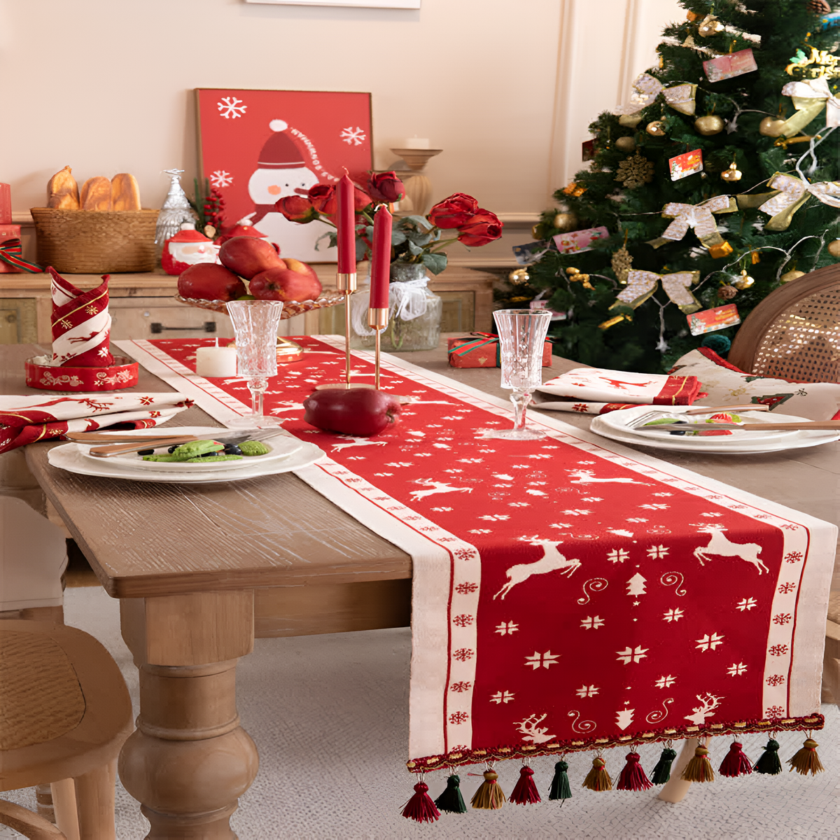 Table Runner Tassel Accents Soft Fabric Multiple Sizes