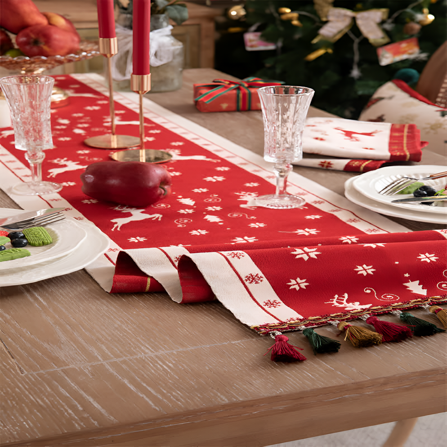 Table Runner Tassel Accents Soft Fabric Multiple Sizes