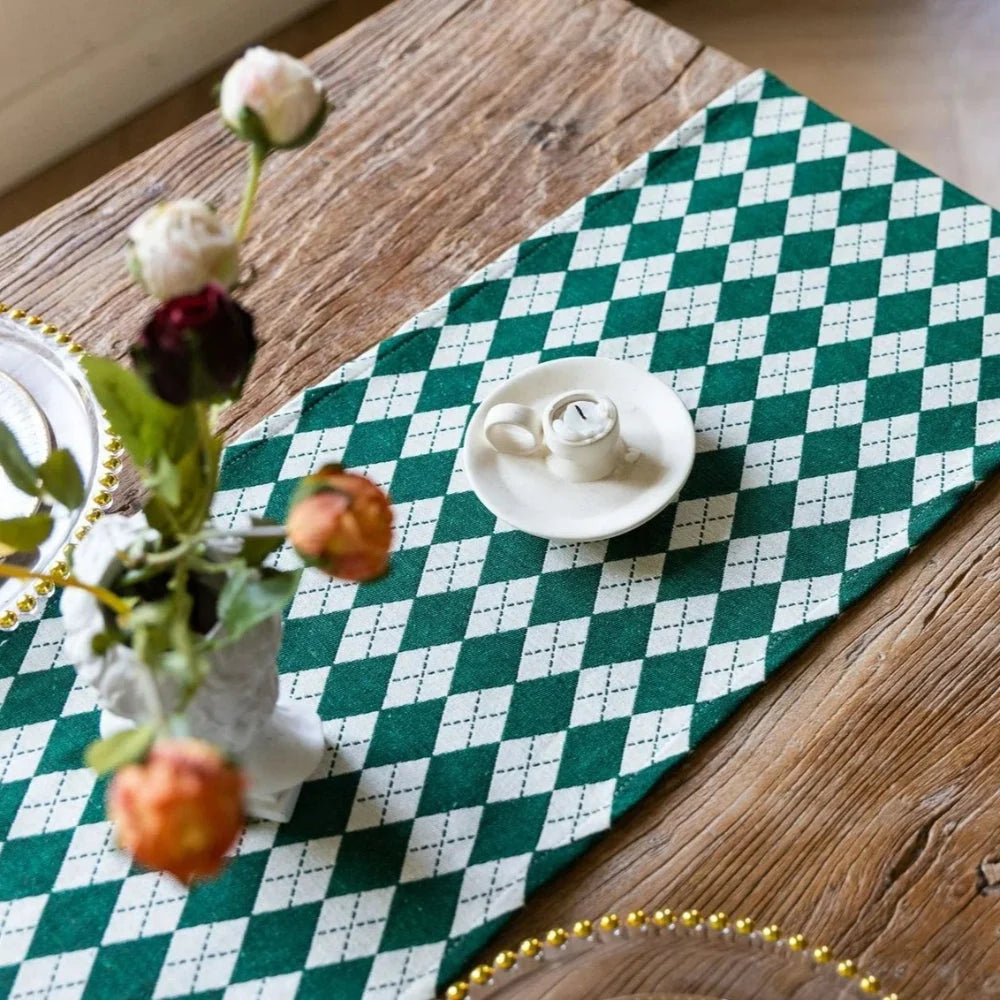 Table Runner Tasseled Checkered Microfiber Blend
