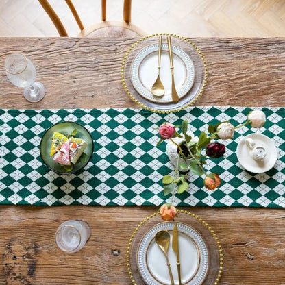 Table Runner Tasseled Checkered Microfiber Blend