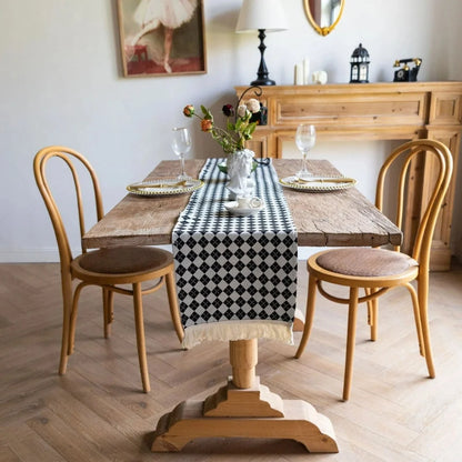 Table Runner Tasseled Checkered Microfiber Blend
