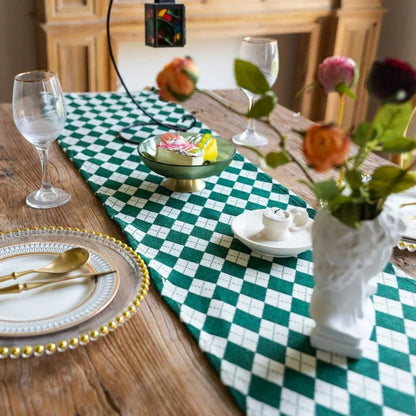 Table Runner Tasseled Checkered Microfiber Blend