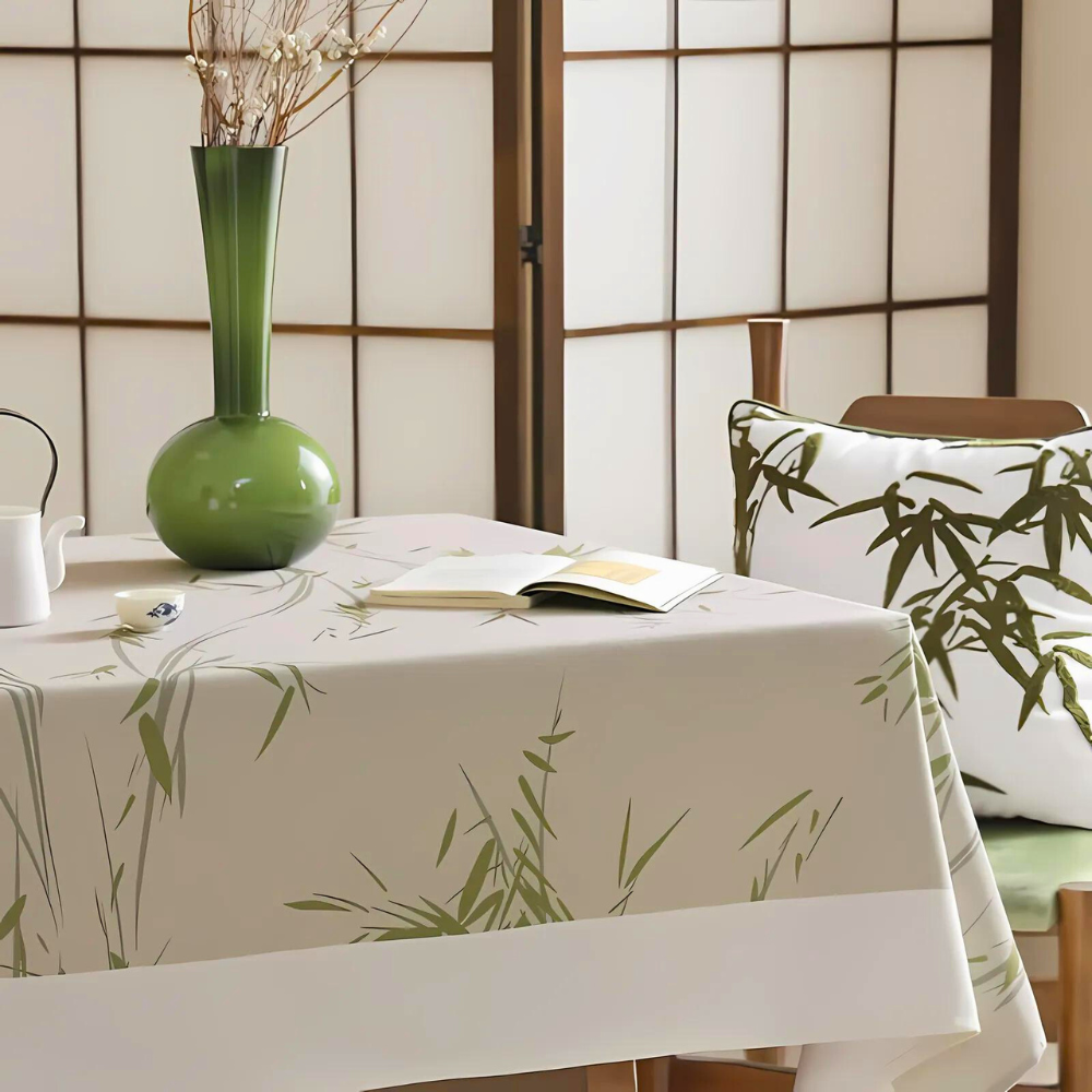 Tablecloth Bamboo Leaf Print Polyester Machine Washable