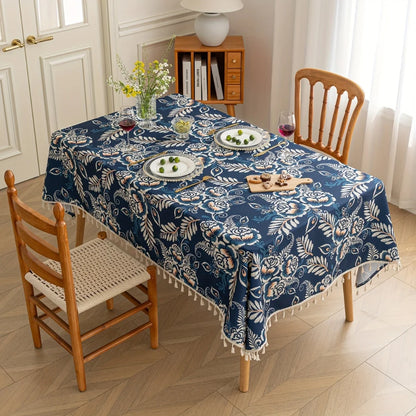 Tablecloth Boho Floral Tassel Trim Microfiber Blend