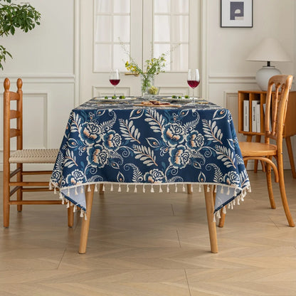 Tablecloth Boho Floral Tassel Trim Microfiber Blend