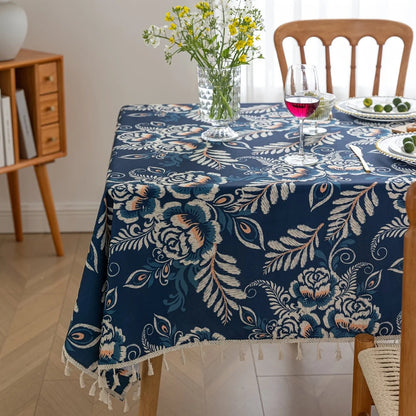 Tablecloth Boho Floral Tassel Trim Microfiber Blend