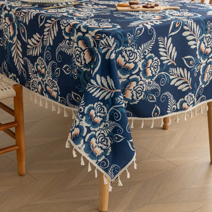 Tablecloth Boho Floral Tassel Trim Microfiber Blend