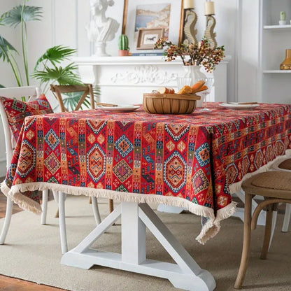 Tablecloth Boho Jacquard Fringe Microfiber Blend
