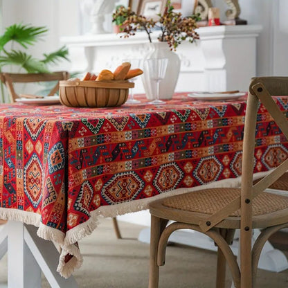 Tablecloth Boho Jacquard Fringe Microfiber Blend