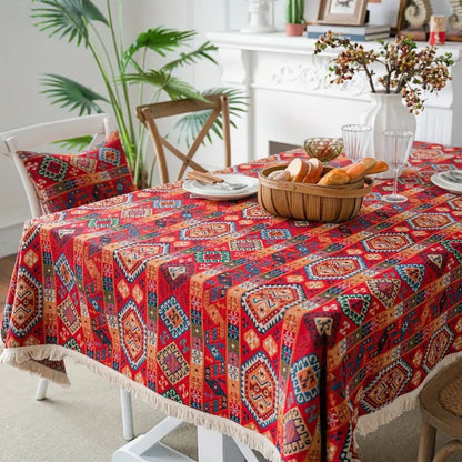 Tablecloth Boho Jacquard Fringe Microfiber Blend